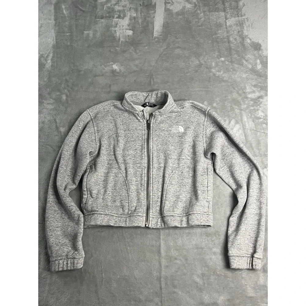 The North Face Girls Jacket Medium (10) Gray Full Zip Cropped Fleece